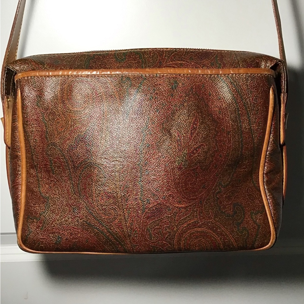 Etro Milano Paisley-Patterned Brown Crossbody Bag with Tan Strap Italian Luxury - Picture 4 of 9